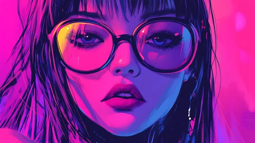 Neon-lit portrait of girl with oversized glasses in bold gradients