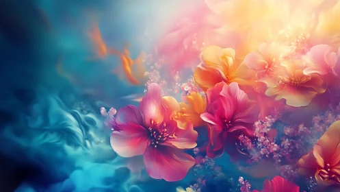 Digital Flowers Blooming in Ethereal Light and Color