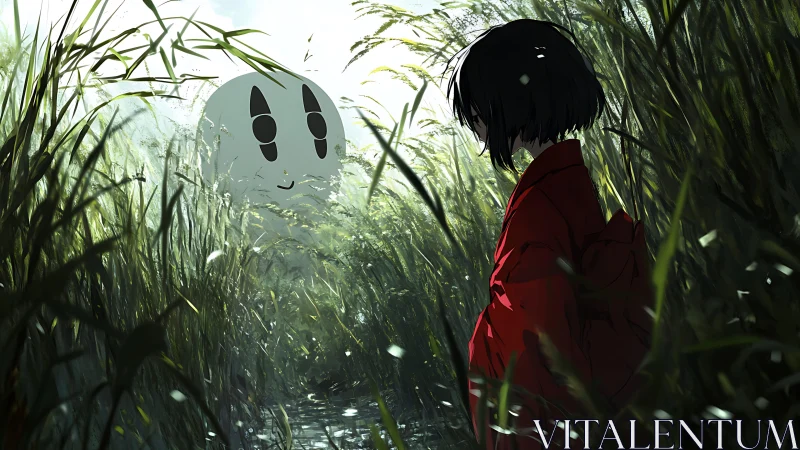 Quiet encounter in overgrown reeds with gentle spirit.