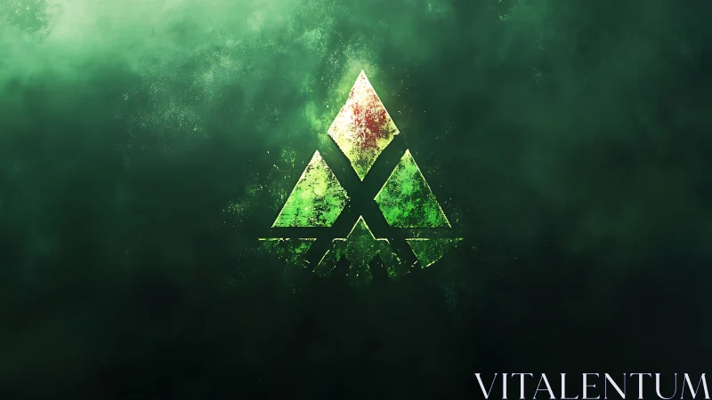 Prismatic green sigil carves through swirling cosmic mist