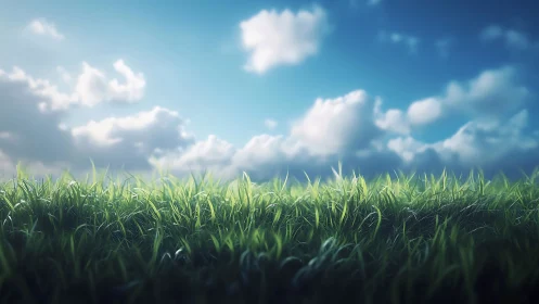 Sunlit meadow grass under a wide, peaceful summer sky.