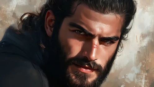 Bearded male portrait with scar and cinematic side lighting