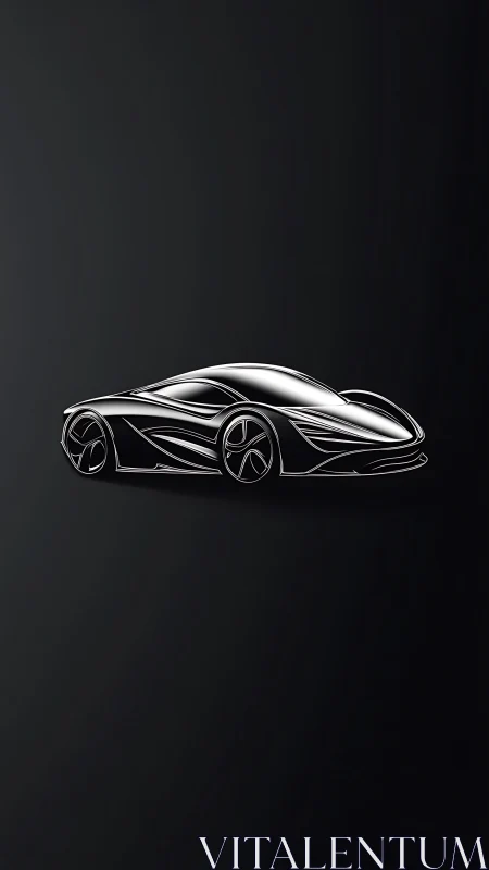 Sleek chrome sports car sketch glides across deep black