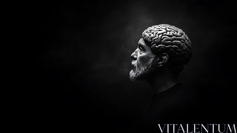 Quiet profile of a thoughtful mind glowing in the dark.