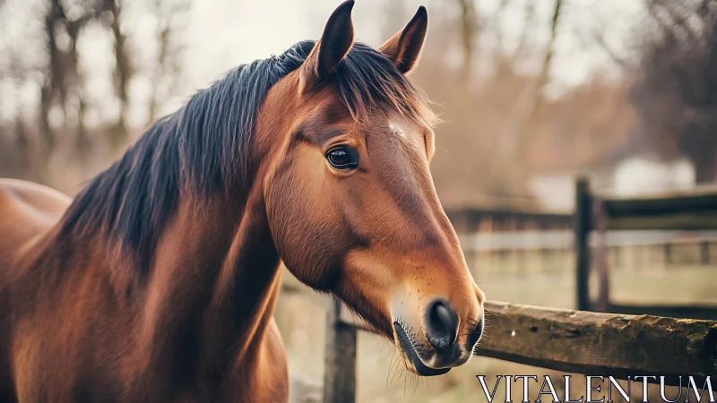 Chestnut horse portrait with shallow depth of field and bokeh