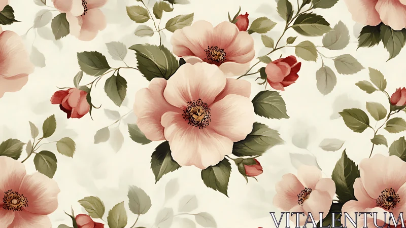 Botanical Floral Pattern with Pink Peonies and Foliage