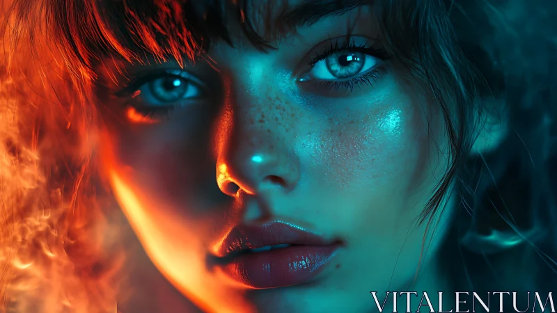Close-up portrait uses dual orange and teal rim lighting