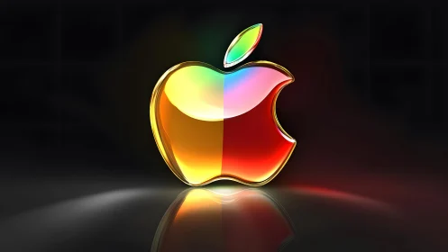 Vibrant 3D Apple Logo on Dark Background, Modern Digital Art.
