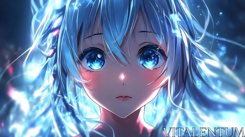 High-contrast anime portrait uses luminous bokeh and rim lighting