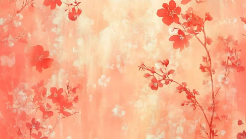 Chromatic study of coral floral silhouettes on diffuse ground.