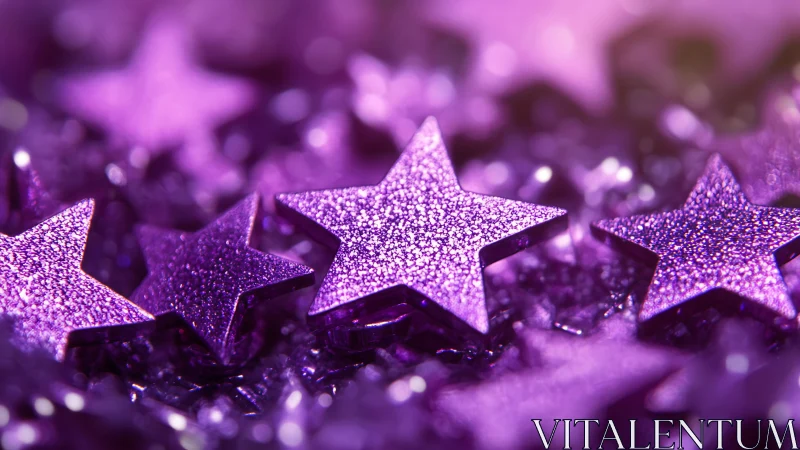 Macro close-up isolates glittered purple star confetti shapes