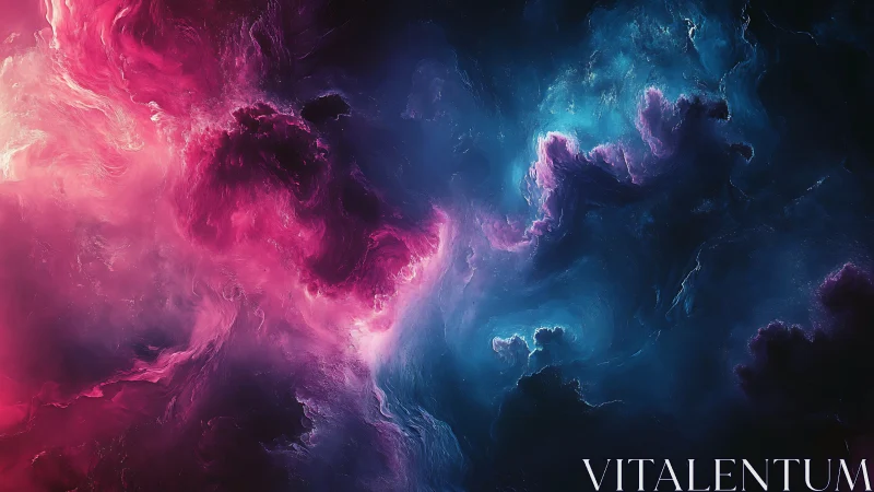 Cosmic mist where pink starlight drifts into deep blue calm.