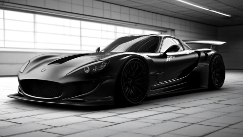 Matte black hypercar render with aerodynamic race bodywork.