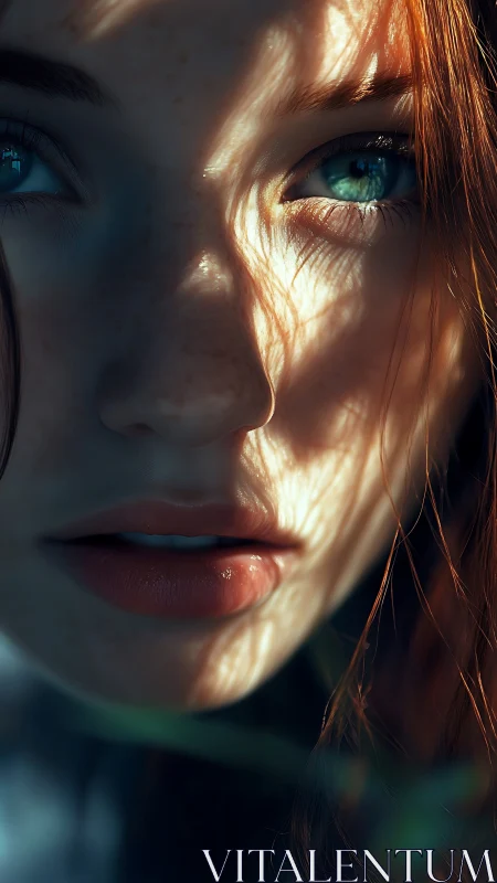 Close portrait shows freckled face in sharp directional light