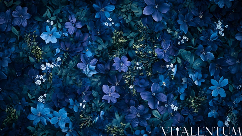 Twilight Garden: A Sea of Blooming Blue Flowers.