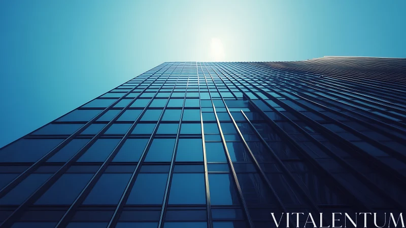 Soaring glass tower reaches calmly toward the bright sky