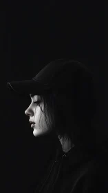 Profile portrait of hooded girl in deep monochrome light.