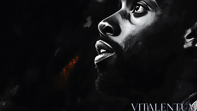 Monochrome side portrait of man in partial profile view.