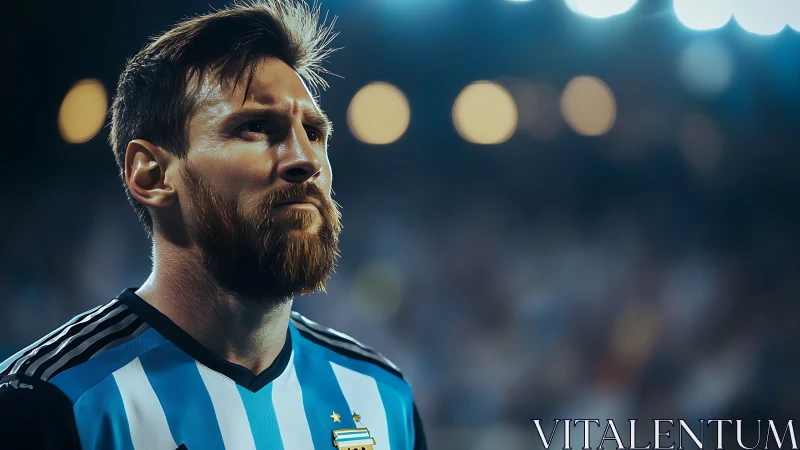 Photorealistic stadium portrait under dramatic arena lights.