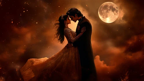 Ethereal Nocturnal Embrace Under Lunar Radiance.