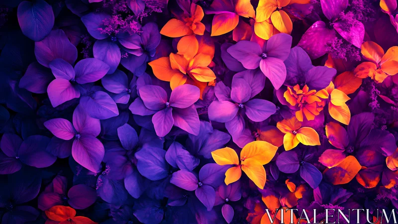 Vibrant purple and orange floral pattern in close view.