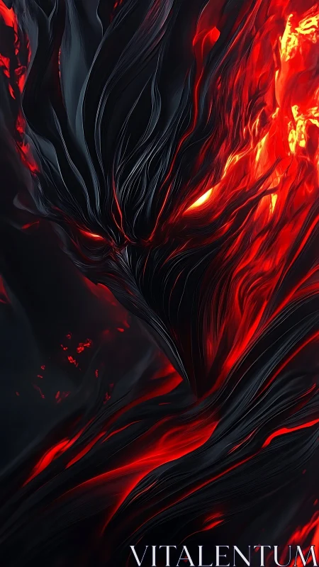 Molten shadow entity emerges from swirling crimson flames.
