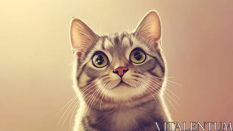 Tabby Cat Portrait: Digital Illustration with Warm Tonal Gradient and Golden-Eyed Expression
