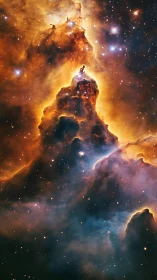 Vertical interstellar gas pillar with surrounding starfield view.