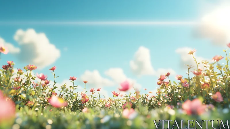 Pink Petals Unfold Beneath Cerulean Skies.