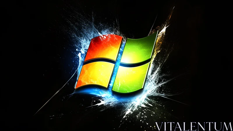Vibrant 3D Windows Logo with Dynamic Light Burst Effect.