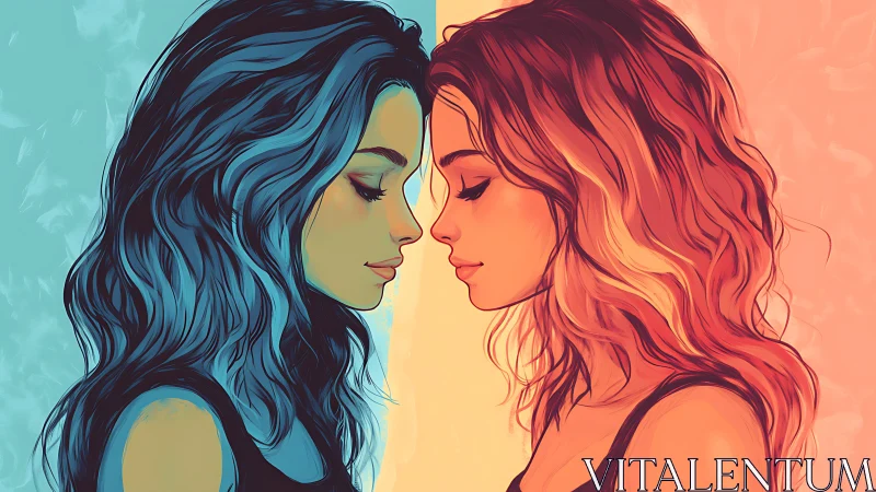 Dual toned daydreamers trading secrets at the horizon line.