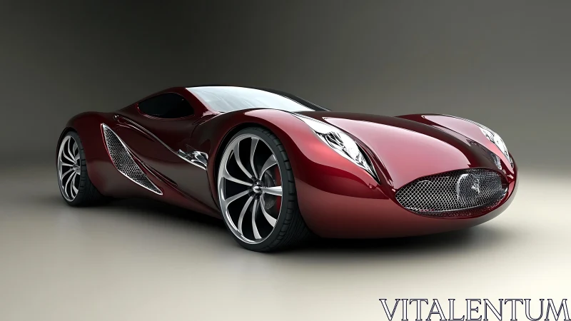 Aerodynamic crimson concept supercar rendered in studio light
