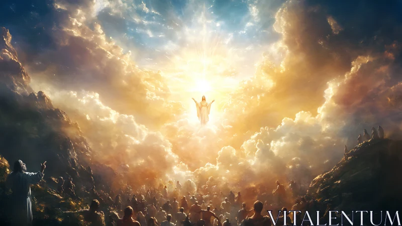 Heavenly figure rises as storm-split clouds ignite with glory