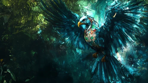 Majestic Blue Eagle in Vibrant Digital Fantasy Art Style.
