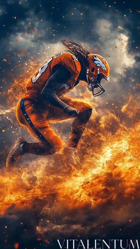 Dynamic football player rendered in blazing atmospheric fire effects