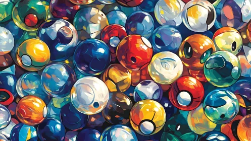 Colorful digital painting of glossy toy balls close up.