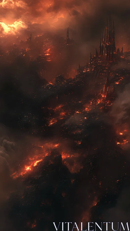 Burning Gothic Citadel Engulfed in Apocalyptic Inferno.