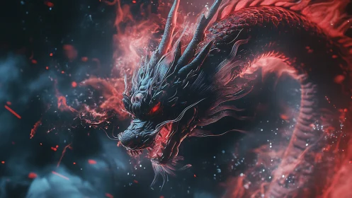 Digital rendering depicts coiled dragon head in red vapor