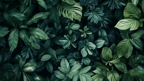 High-density tropical foliage canopy with tonal green gradients.
