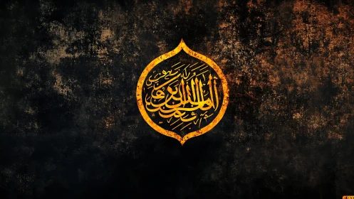 Golden Arabic calligraphy glows against distressed dark texture.
