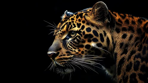 Leopard Profile Against Black Background.