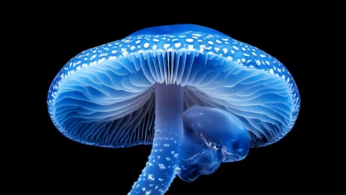 Blue bioluminescent mushroom macro rendering isolates form
