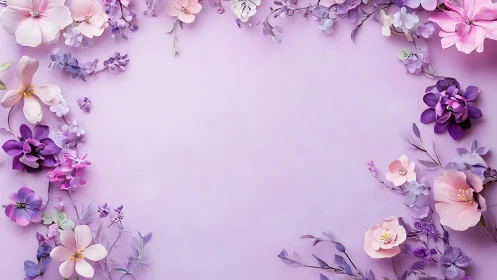 Soft lilac daydream with scattered pastel blossoms.