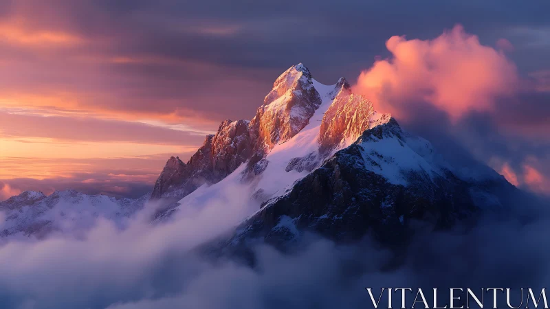 Sunlit alpine ridge with volumetric clouds and snow geometry.