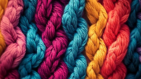 Braided multicolored yarn strands align in a tight vertical pattern