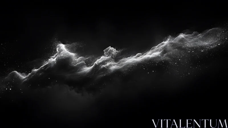 Celestial white nebula drifts through deep black space.