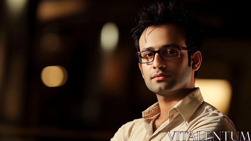 Confident young man in glasses enjoys a warm evening glow