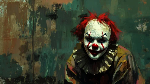 Sinister clown portrait rendered in expressive digital strokes