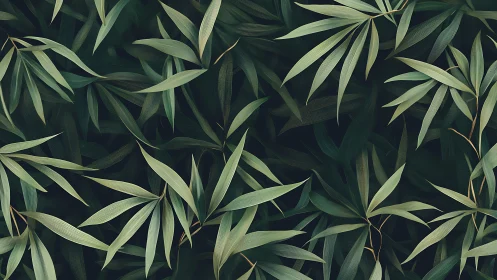 Layered bamboo foliage rendered with fine linear texturing