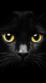 Black Cat Emerges From Darkness With Hypnotic Golden Eyes.